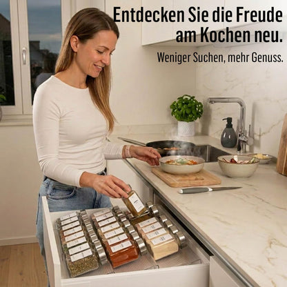 Deco haus Gewürzregal Schublade mit 24 Gewürzgläsern und Etiketten