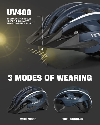Victgoal Fahrradhelm MTB VG112 mit Magnet-Schutzbrille, Marine, L