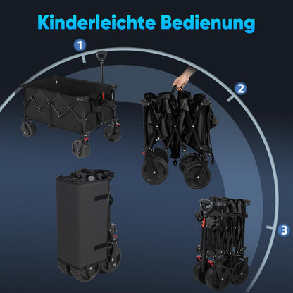 Sekey XXL Plus Bollerwagen faltbar mit Bremsen, 200 L, schwarz