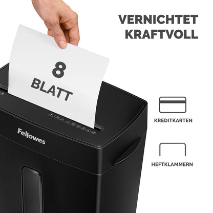 Fellowes FS-8C Aktenvernichter, Partikelschnitt P4, 8 Blatt, 15 l