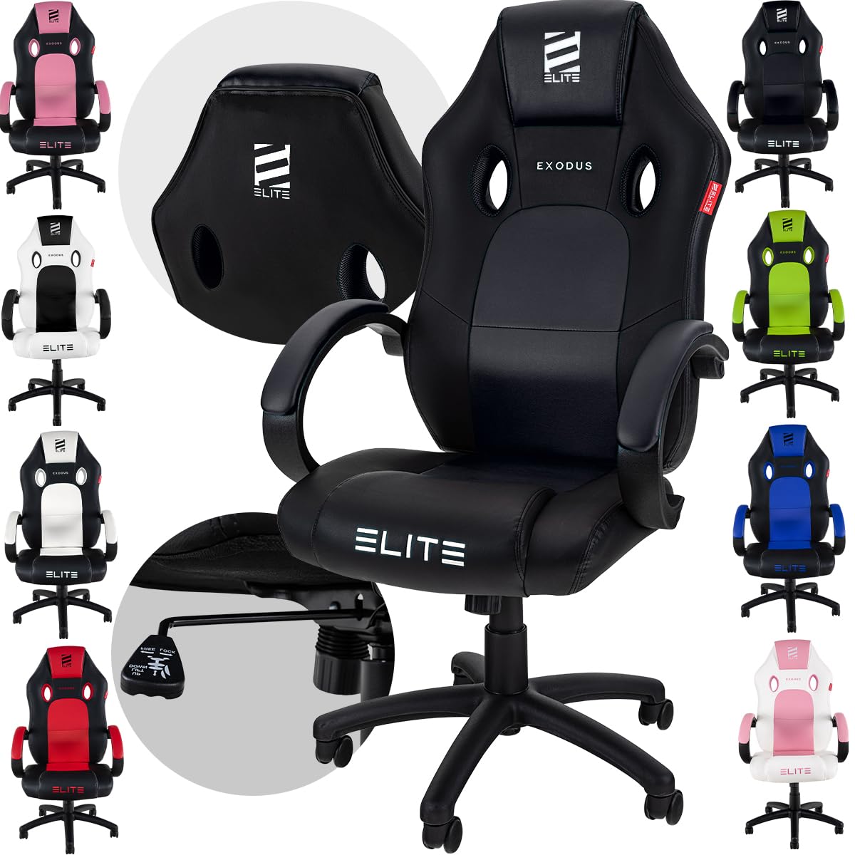 ELITE MG100 Exodus Gaming Stuhl Ergonomischer Drehstuhl - Schwarz. Schwarzer, ergonomischer Drehstuhl für langes Gaming.