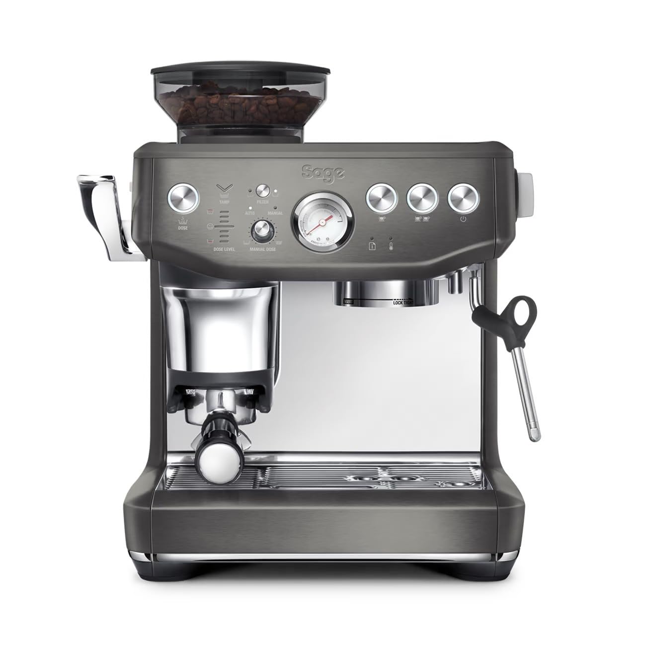 Sage The Barista Express Impress Siebträgermaschine mit Mahlwerk in schwarzem Edelstahl