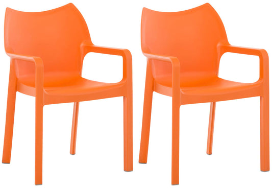 CLP Diva Gartenstuhl 2er-Set mit Armlehnen - Orange: Zwei orange Gartenstühle mit Armlehnen zum Sitzen im Außenbereich.