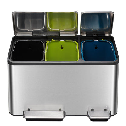 EKO Ecocasa Tretmülleimer 3x15L, 3 Fächer, Edelstahl Matt
