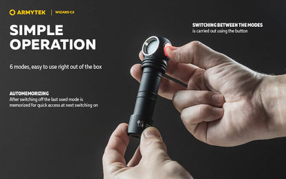 Armytek Wizard C2 v4 Stirnlampe – Warmweiss, Schwarz, aufladbar