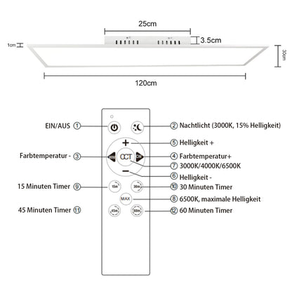 CBJKTX LED Panel 120x30 Deckenleuchte – Dimmbar Fernbedienung 40W