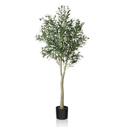 CROSOFMI Künstlicher Olivenbaum 150 cm im Topf für Innen und Aussen mit grünem Blattwerk und Früchten