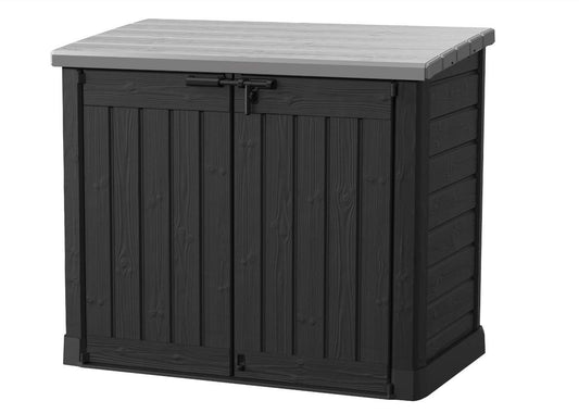 Keter Store it Out Max Mülltonnenbox Schwarz 1200L. Rechteckige, schwarze Mülltonnenbox zur diskreten Unterbringung von Abfallbehältern.