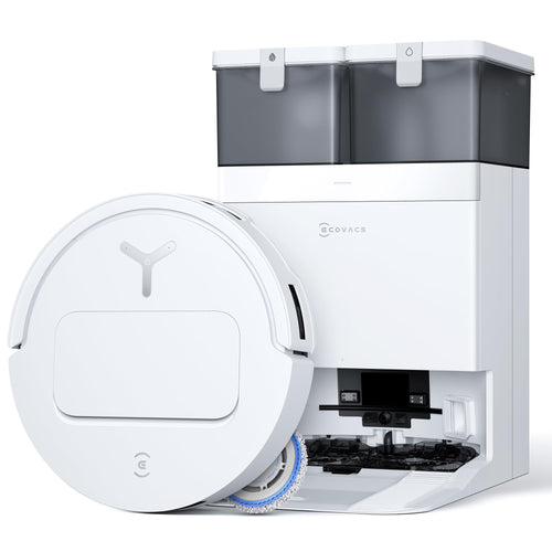 ECOVACS DEEBOT T50 PRO Omni Saugroboter - Wischfunktion. Rund, weiß, mit LiDAR-Turm. Saugt und wischt Böden.