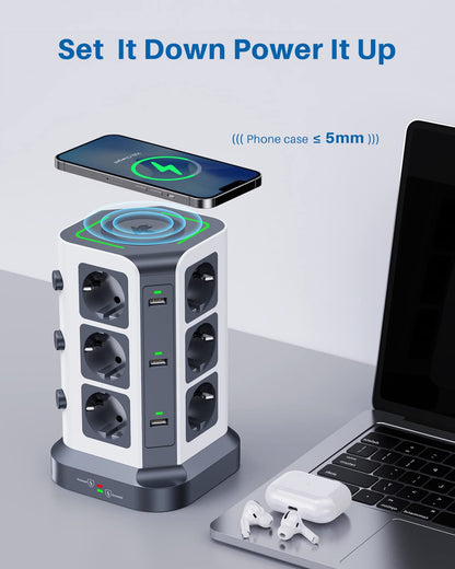 KOOSLA Steckdosenturm 12-fach - 15W Wireless Charger