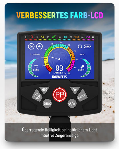 KAIWEETS Metalldetektor – Zusammenklappbar, Farbige Anzeige