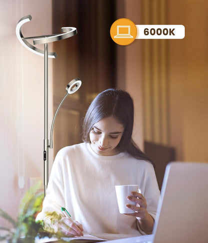 ANTENLICHT KAKA- LED Stehlampe dimmbar - Silber mit Leselampe