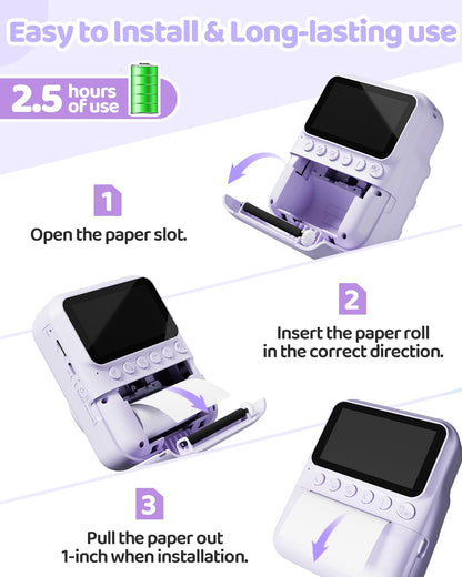 TIATUA Kinderkamera Sofortbildkamera 48MP mit 32 GB Karte, lila