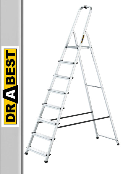 DRABEST Stehleiter Klapptrittleiter – 8 Stufen Alu mit Arbeitsschale