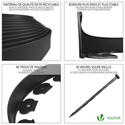 VOUNOT Flexible Rasenkante Kunststoff 20m x 5cm Schwarz