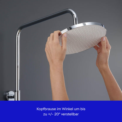 Duravit Duschsystem, Shower System mit 3 Strahlarten (Rain, Pulse, Mono), Kopfbrause im Winkel verstellbar, Duschset reinigungsfreundlich, Duschsystem mit Thermostat, Chrom/Weiß