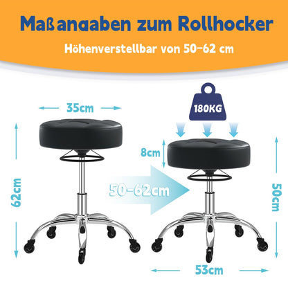 OUTMASTER Rollhocker höhenverstellbar, Drehhocker bis 180 kg, schwarz