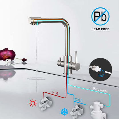 SwissAqua 3-Wege Küchenarmatur Trinkwasser Edelstahl Gebürstet