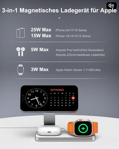 KEEPRO T8 Qi2 25 W 3-in-1 Ladestation für iPhone, Apple Watch, AirPods