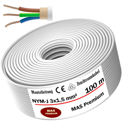 MAS NYM-J 3x1.5 mm² Feuchtraumkabel Mantelleitung – 100m