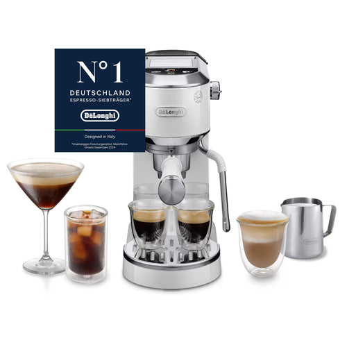 De'Longhi Dedica Duo EC890.WI Siebträger-Espressomaschine weiss, glänzende Metalloberfläche