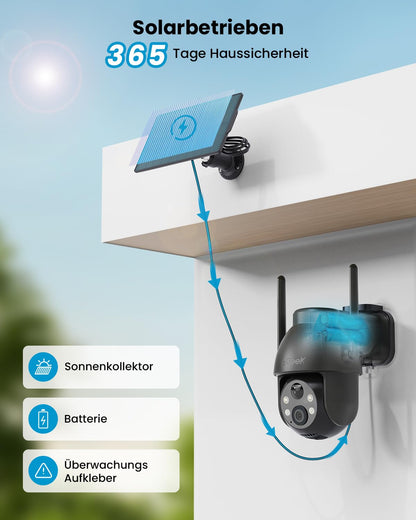 ieGeek 2K Überwachungskamera Aussen Solar, PTZ mit Akku, IP65