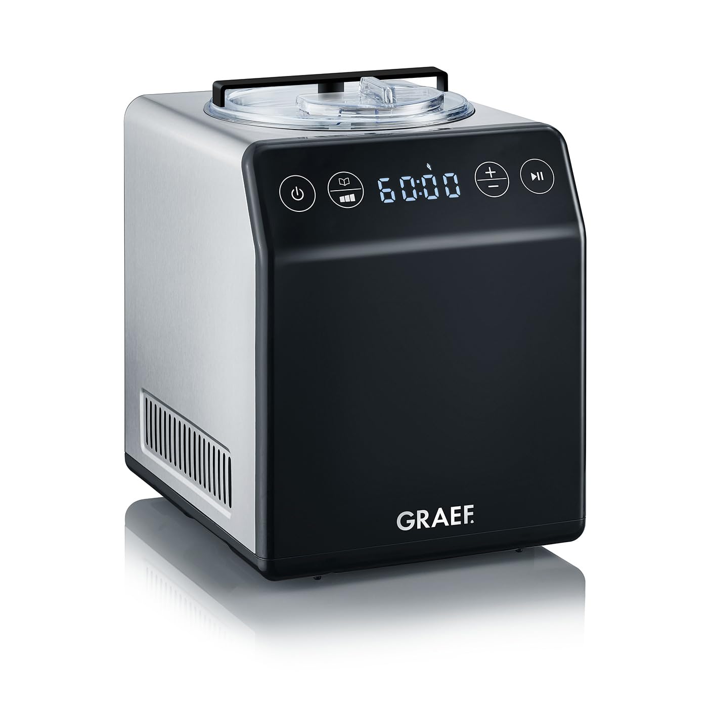 GRAEF IM700 Eismaschine – Hochwertiges Kompressor-Modell. Kompaktes Edelstahlgehäuse. Erzeugt Speiseeis, Sorbets und Frozen Joghurt.