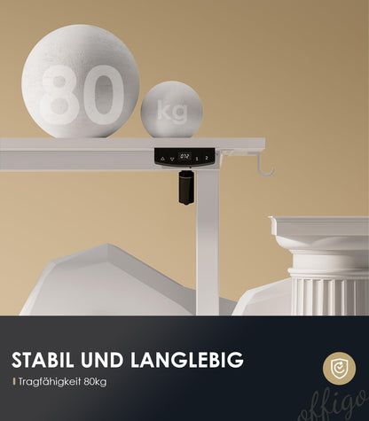 OffiGo Höhenverstellbarer Schreibtisch 160 cm – Weiss