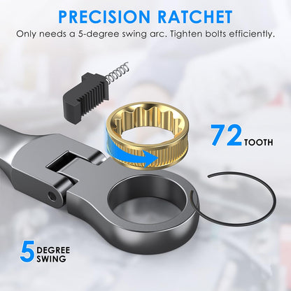 ENEACRO Gelenk-Ratschenschlüssel Set 14tlg. 6-19mm Flex-Kopf