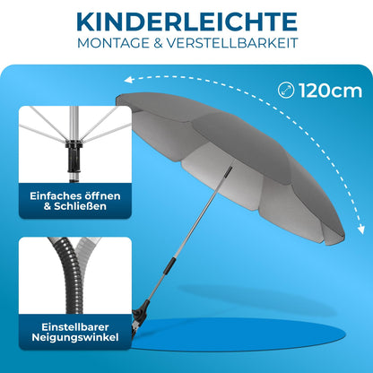 STYNGARD Klemm-Sonnenschirm SAN FRANCISCO UV 50+, 120 cm, grau