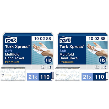 Tork Xpress Multifold 100288 Falthandtücher - H2 Premium: Weiße, gefaltete Papierhandtücher für H2-Spender zum hygienischen Händetrocknen.