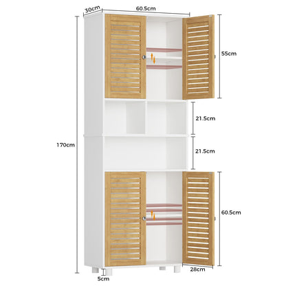FORABAMB Badezimmerschrank hoch mit 4 Bambustüren, 60 x 30 x 170 cm