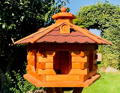 DARLUX Sechseck Futterhaus - L, mit Ständer, Rot-Braun
