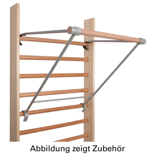 Klimmzugstange für Sprossenwand – Reckstange Bauchtrainer: Schwarze Stange mit Haken für Klimmzug- & Bauchtraining an Sprossenwand.