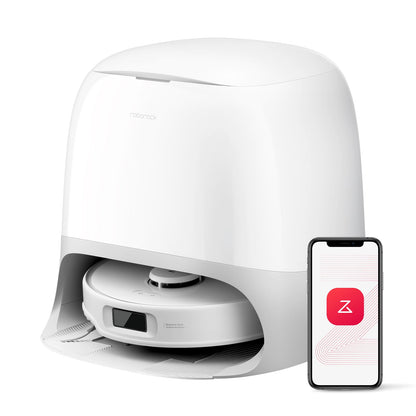 Roborock Qrevo Curv S5X Saugroboter mit Wischfunktion, weiss, rund. Saugt und wischt Böden autonom.