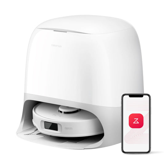 Roborock Qrevo Curv S5X Saugroboter mit Wischfunktion, weiss, rund. Saugt und wischt Böden autonom.