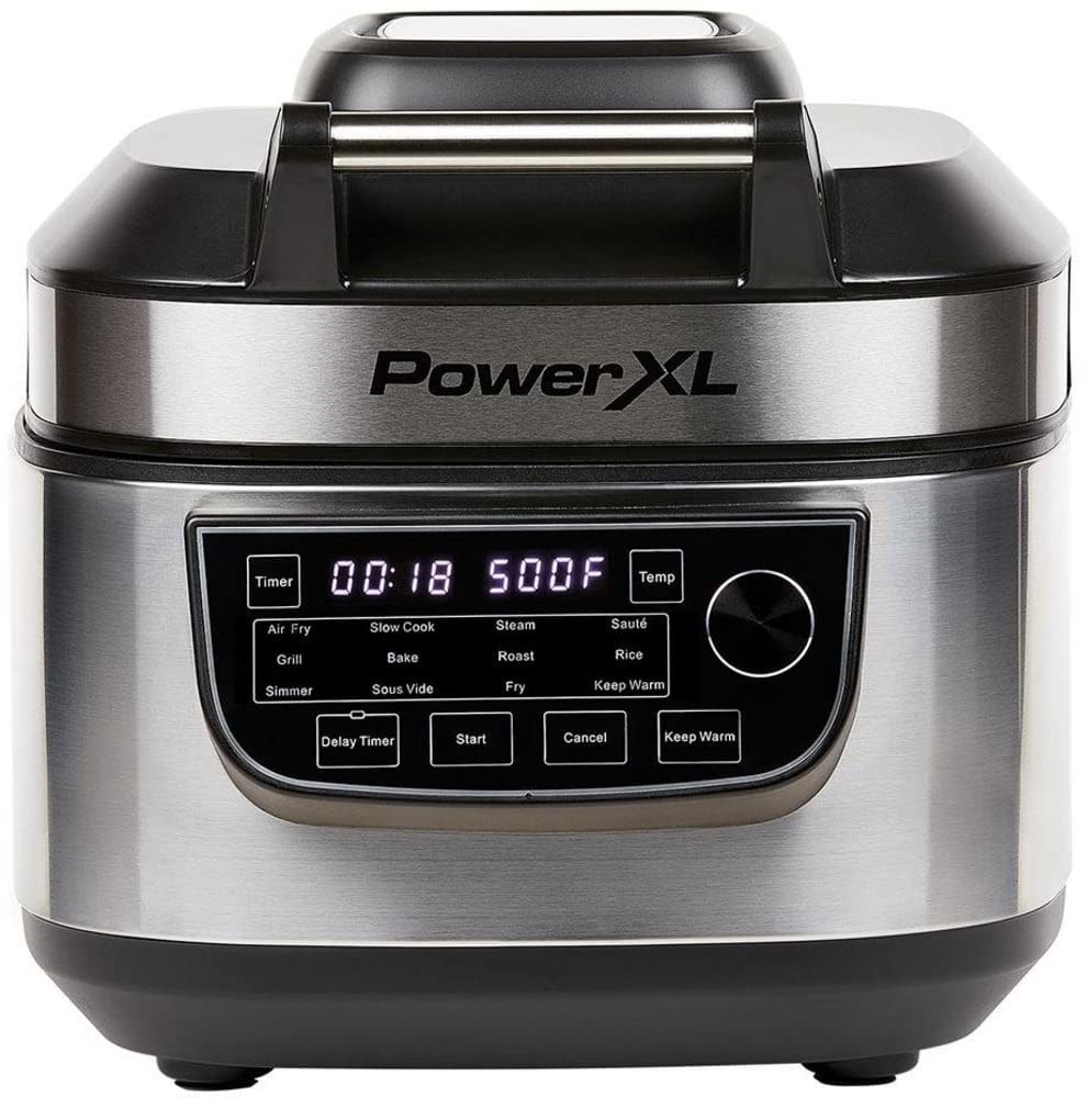 PowerXL MultiCooker – Multikocher mit Airfryer 12-in-1, 5.7L. Schwarz. Vielseitig für Druckgaren und Heißluftfrittieren.