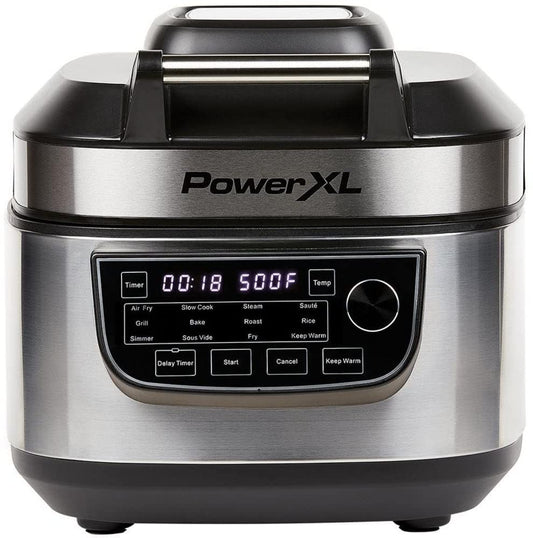 PowerXL MultiCooker – Multikocher mit Airfryer 12-in-1, 5.7L. Schwarz. Vielseitig für Druckgaren und Heißluftfrittieren.