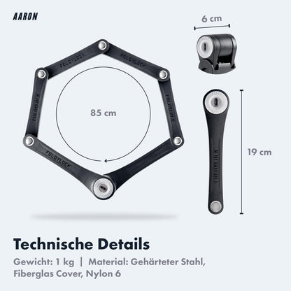 AARON Hochsicherheit Faltschloss Stufe 14 Fahrradschloss – Schwarz