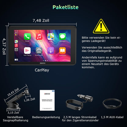 ESSGOO CarPlay & Android Auto Bildschirm 7 Zoll IPS