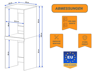 CraftPAK Waschmaschinenschrank Waschturm - Weiss B66 H180 T65 cm