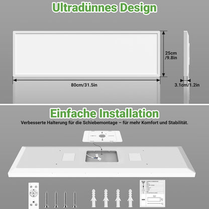 zemty LED Panel Deckenleuchte 80x25 cm, 40W dimmbar mit Fernbedienung