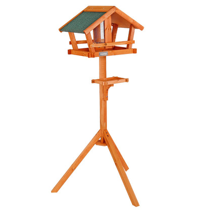 lionto Vogelhaus aus Tannenholz mit Ständer und wetterfestem Dach, Futterstation für Wildvögel