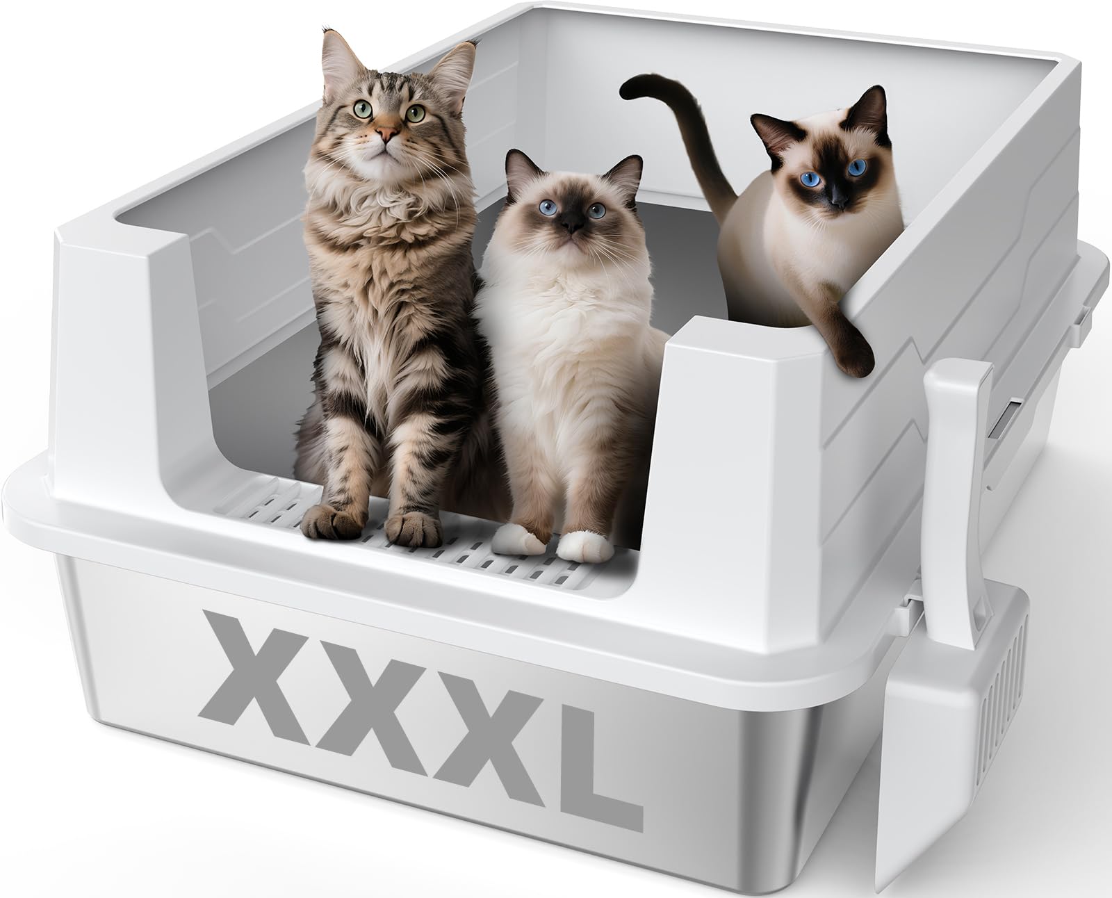 MIXJOY XXXL Katzenklo – 71x51x30 cm Hochrand Edelstahl. Rechteckige Wanne zur hygienischen Aufnahme von Katzenstreu.