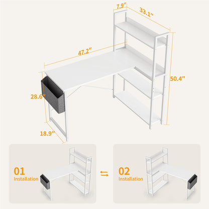 CubiCubi Eckschreibtisch Homeoffice mit Regal 120cm – Weiss