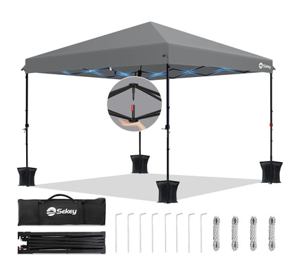 Sekey Faltpavillon 3x3 m One-Touch, wasserdicht, Grau, 420D-Oxford-Dach, verdickte Standrohre