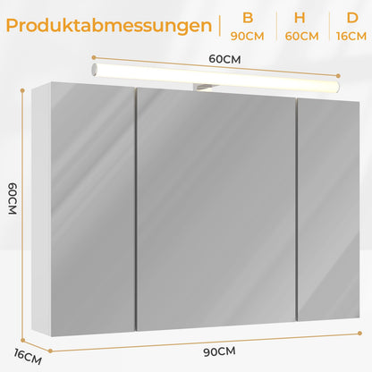DICTAC Spiegelschrank Bad Beleuchtung Steckdose 90x60cm Weiss