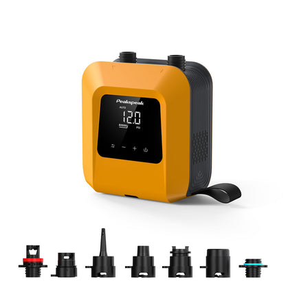 Peakspeak D20PRO Elektrische SUP-Pumpe mit Akku, 20 PSI – mit Digitalanzeige und 7 Düsen
