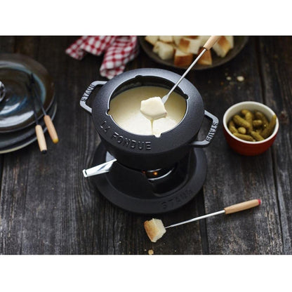 STAUB Fondue Set Gusseisen 16 cm 1.1 l Schwarz – für Käse und Fleisch