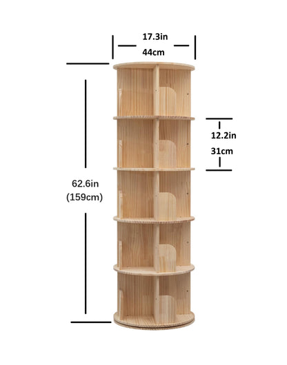 Heehee Massivholz Bücherregal drehbar 360° bodenstehend – 5-stöckig
